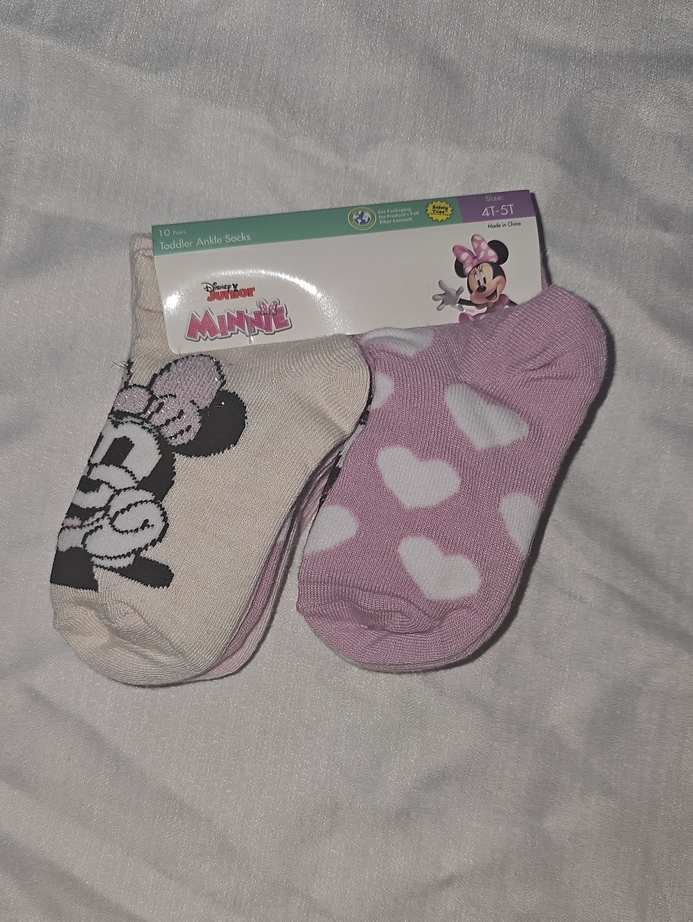 Disney-Junior Minnie Mouse Toddler Size 4T-5T Ankle Socks 10 Pair Multicolor New